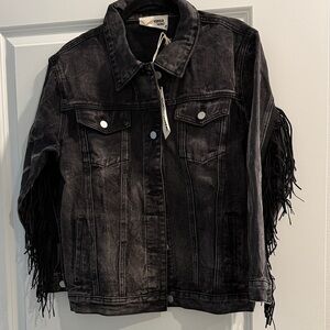 NWT Savanna Jane Black Denim Fringe  coat Jacket sz s